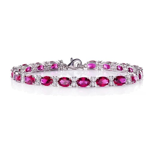 Fine Jewelry Women Custom 925 Silver Ruby Gemstone  Tennis Lover Bracelet