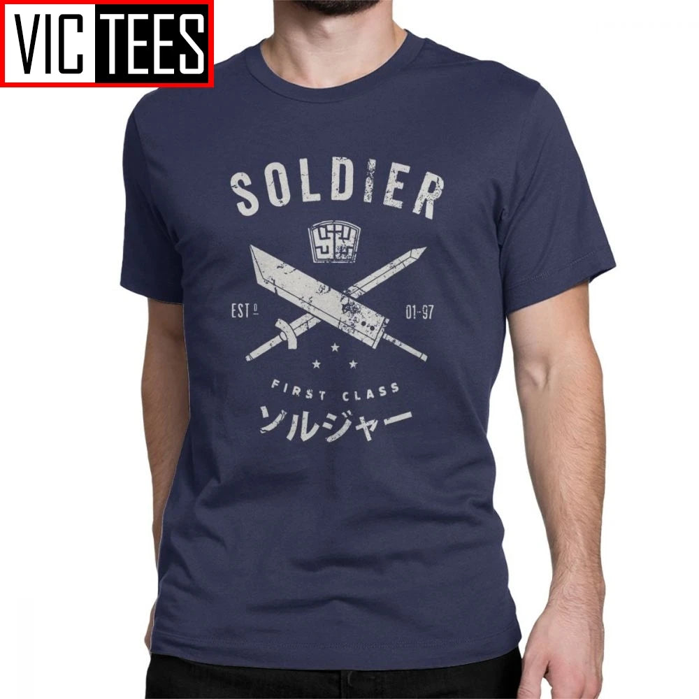 Funny Final Fantasy Soldier T-Shirt for Men O Neck Cotton Men T Shirts Cloud Video Game Strife Shinra Chocobo Short Sleeve Tees
