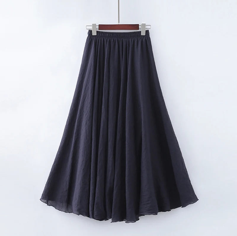 High Quality Cotton Linen Maxi Skirt Womens Casual Elastic