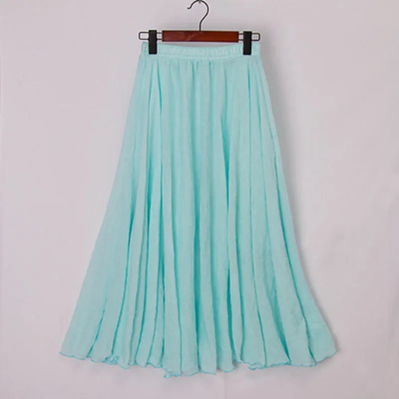 High Quality Cotton Linen Maxi Skirt Womens Casual Elastic