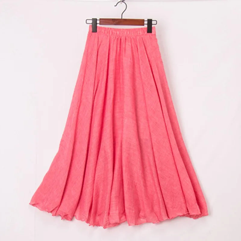High Quality Cotton Linen Maxi Skirt Womens Casual Elastic