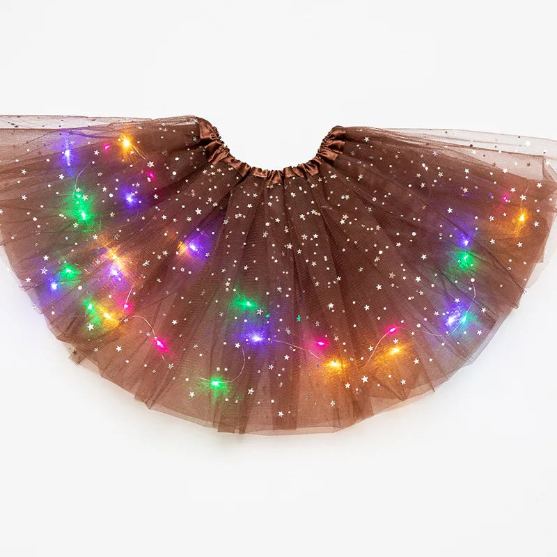 LED Glowing Light  Women Tulle star Skirt Short Tutu Mini Skirt Adult Fancy Ballet Dancewear Party Costume Ball Gown Mini skirt