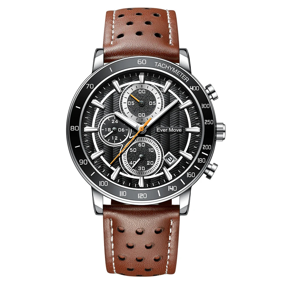 Men's Luxury 45mm Waterproof Quartz Watch Genuine Leather Band 22mm Width ETA Movement Steel Alloy Glass Business Sports ODM