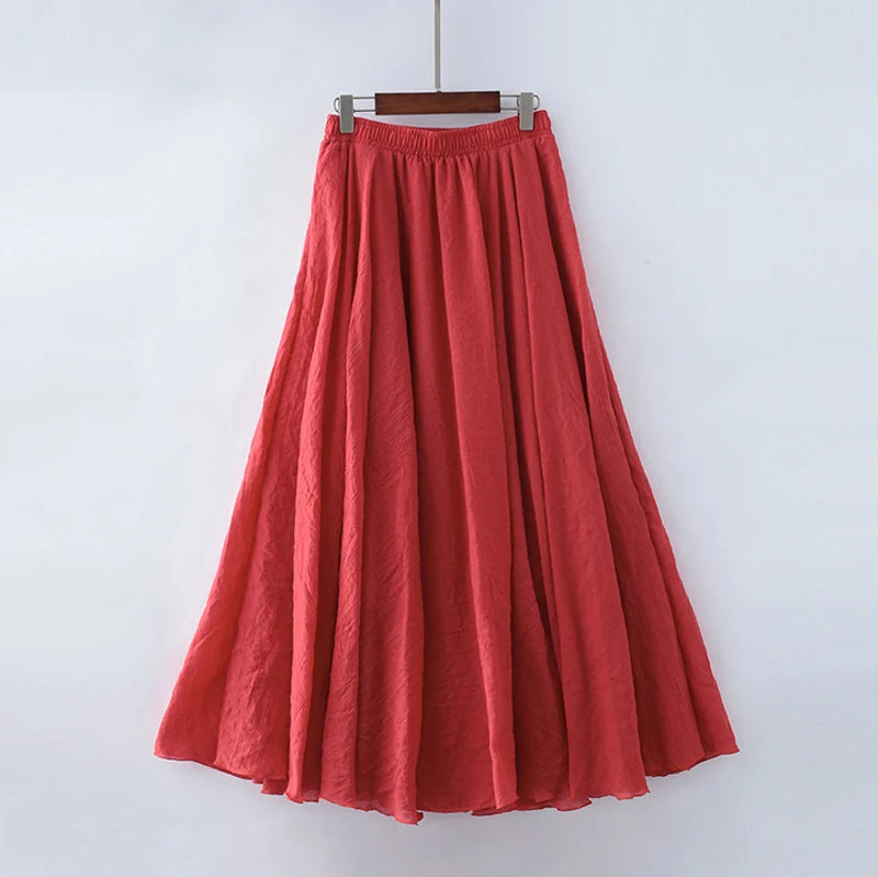 High Quality Cotton Linen Maxi Skirt Womens Casual Elastic