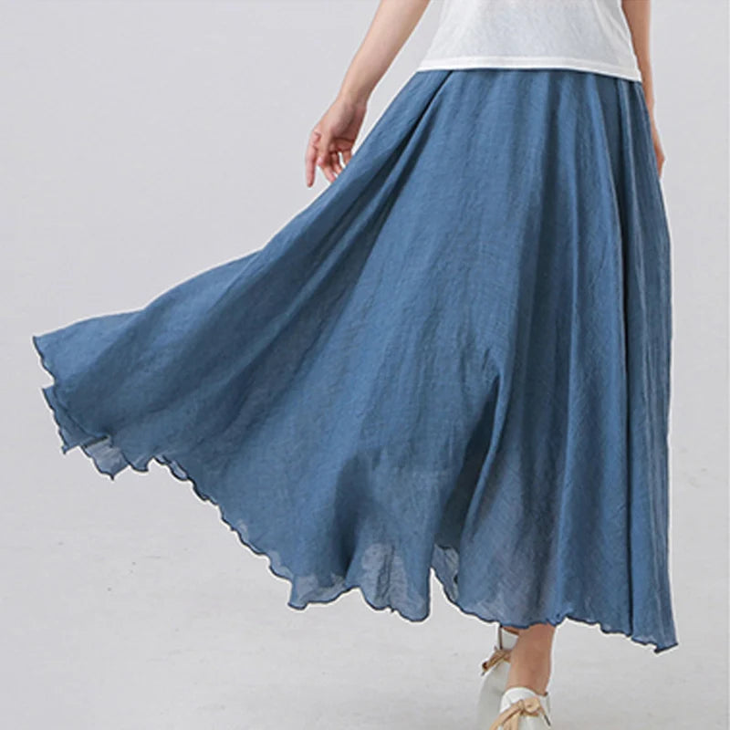 High Quality Cotton Linen Maxi Skirt Womens Casual Elastic