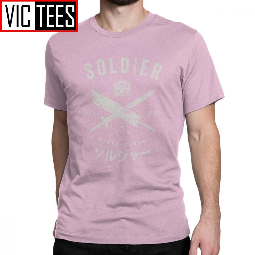 Funny Final Fantasy Soldier T-Shirt for Men O Neck Cotton Men T Shirts Cloud Video Game Strife Shinra Chocobo Short Sleeve Tees