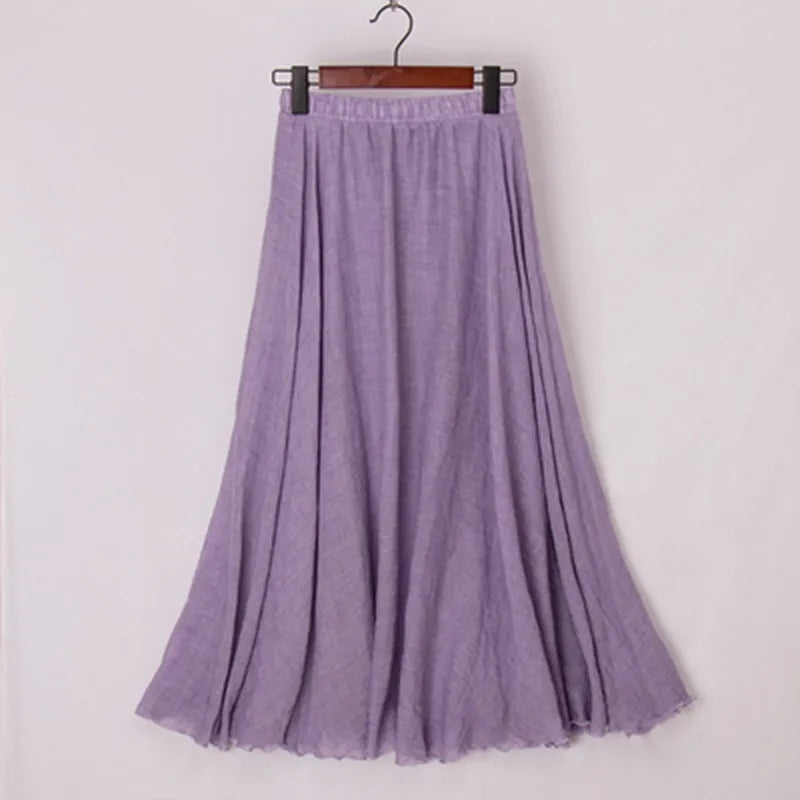 High Quality Cotton Linen Maxi Skirt Womens Casual Elastic