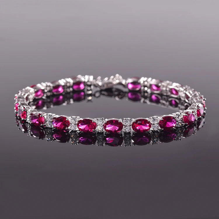 Fine Jewelry Women Custom 925 Silver Ruby Gemstone  Tennis Lover Bracelet