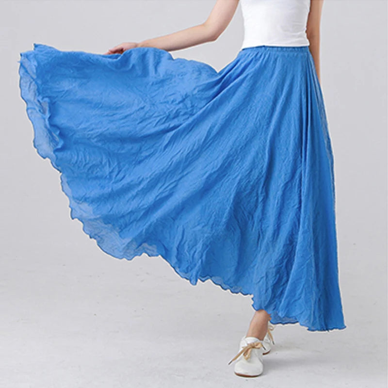 High Quality Cotton Linen Maxi Skirt Womens Casual Elastic