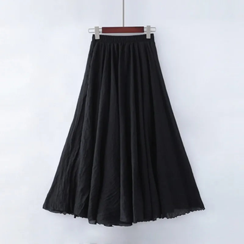 High Quality Cotton Linen Maxi Skirt Womens Casual Elastic