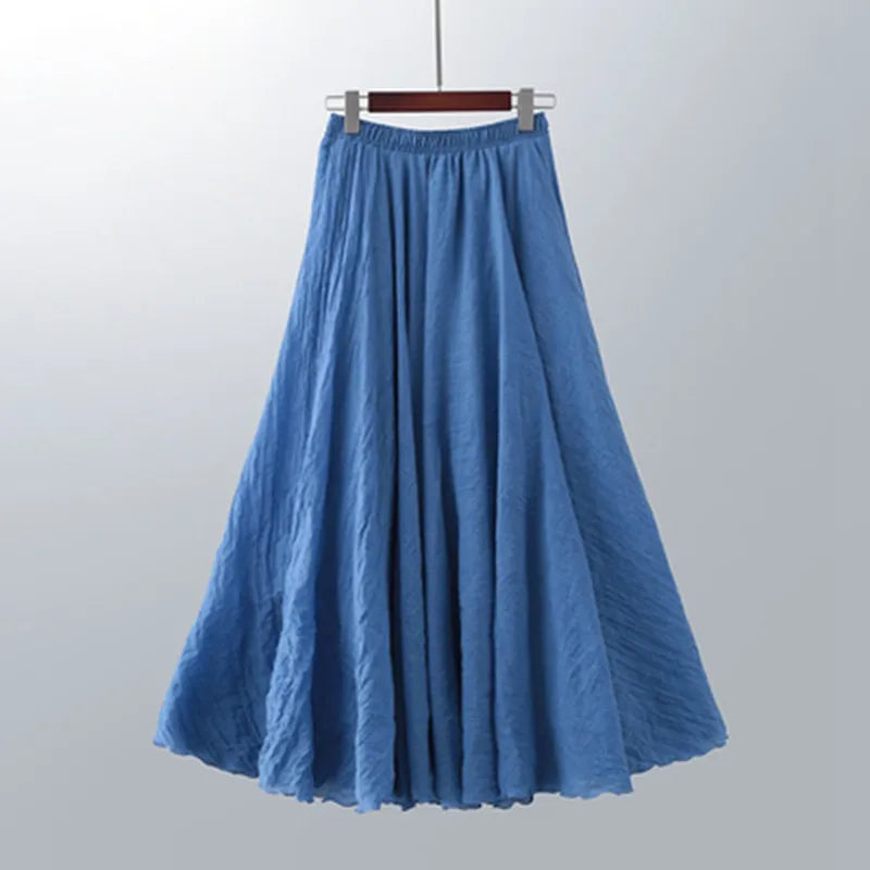 High Quality Cotton Linen Maxi Skirt Womens Casual Elastic