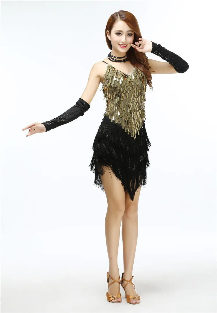 Shining V Neck Stage Costumes Latin Dance Dress Women 1920s Gatsby Fringe Flapper Backless Dress Summer Mesh Sequin Dress