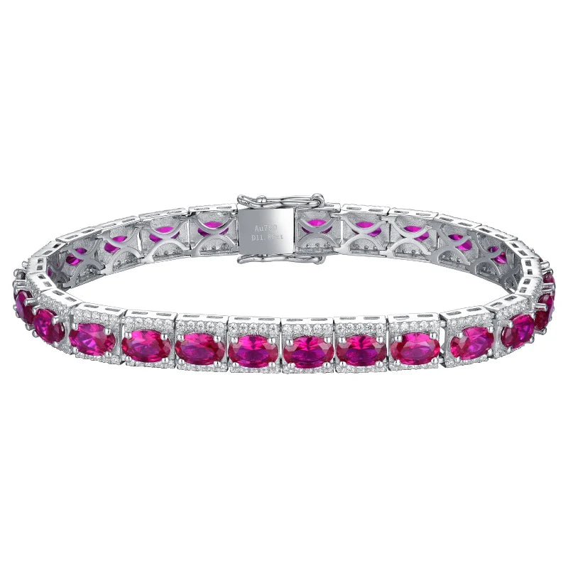 Fine Jewelry Women Custom 925 Silver Ruby Gemstone  Tennis Lover Bracelet