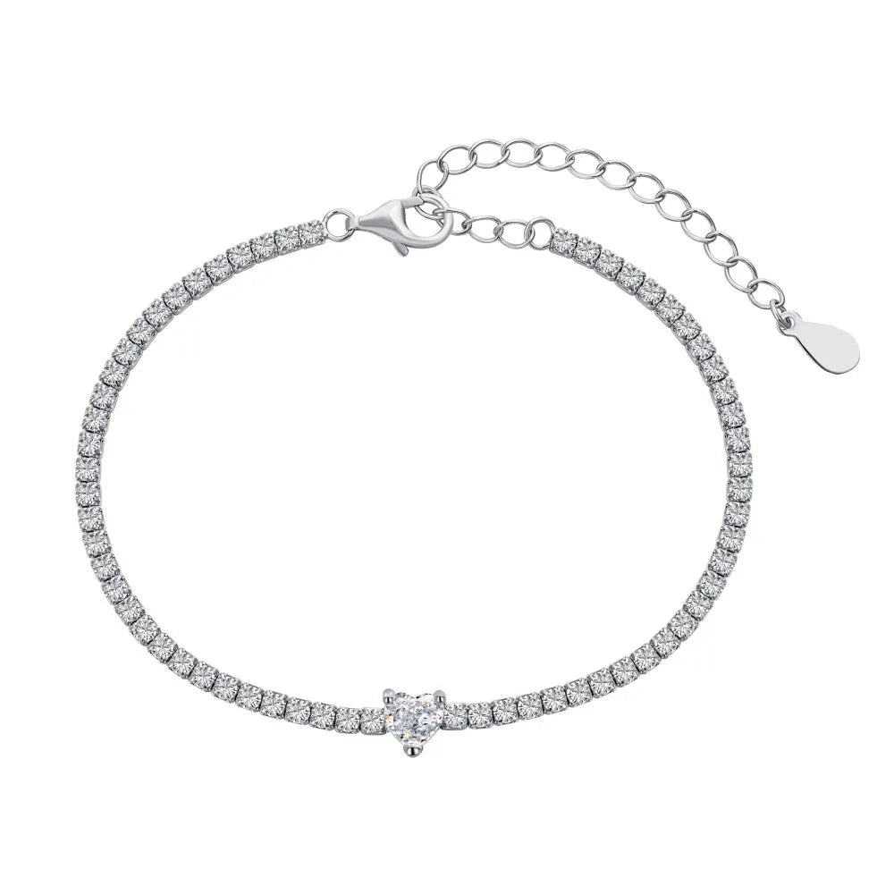 Dylam Charm Jewelry Accessories S925 Silver Rhodium Plated 5A Grade Cubic Zirconia Classic Tennis Bracelet for Women
