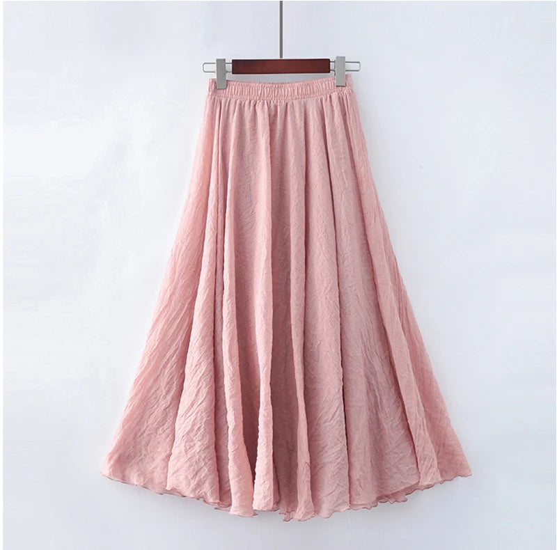 High Quality Cotton Linen Maxi Skirt Womens Casual Elastic