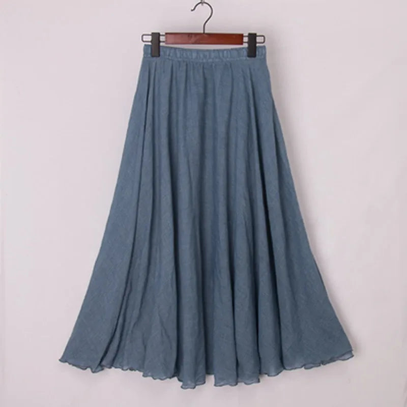 High Quality Cotton Linen Maxi Skirt Womens Casual Elastic