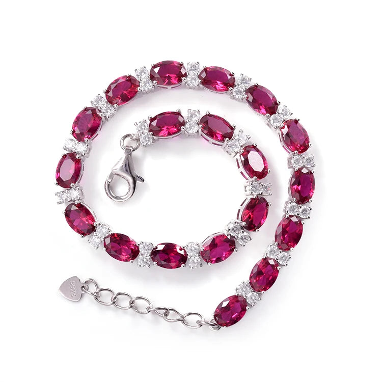 Fine Jewelry Women Custom 925 Silver Ruby Gemstone  Tennis Lover Bracelet
