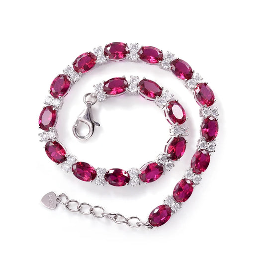 Fine Jewelry Women Custom 925 Silver Ruby Gemstone  Tennis Lover Bracelet