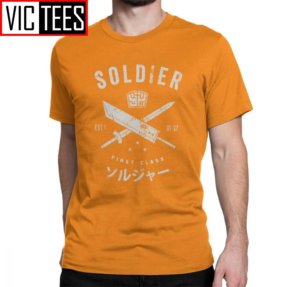 Funny Final Fantasy Soldier T-Shirt for Men O Neck Cotton Men T Shirts Cloud Video Game Strife Shinra Chocobo Short Sleeve Tees