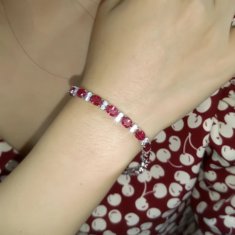Fine Jewelry Women Custom 925 Silver Ruby Gemstone  Tennis Lover Bracelet