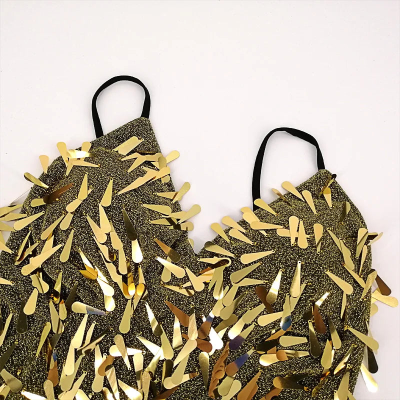 Shining V Neck Stage Costumes Latin Dance Dress Women 1920s Gatsby Fringe Flapper Backless Dress Summer Mesh Sequin Dress