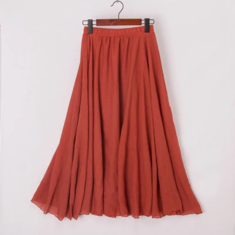 High Quality Cotton Linen Maxi Skirt Womens Casual Elastic