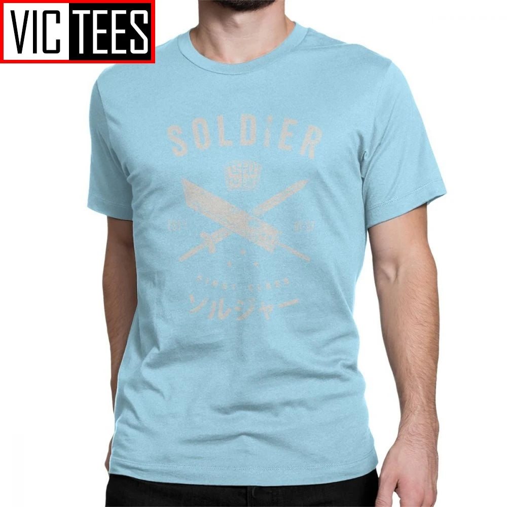 Funny Final Fantasy Soldier T-Shirt for Men O Neck Cotton Men T Shirts Cloud Video Game Strife Shinra Chocobo Short Sleeve Tees
