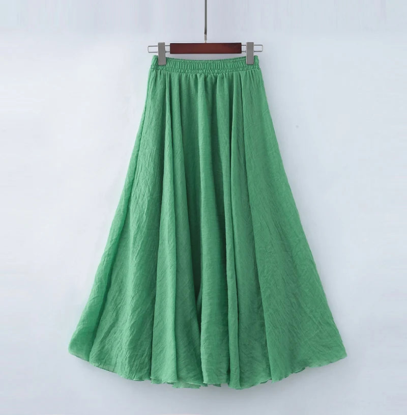 High Quality Cotton Linen Maxi Skirt Womens Casual Elastic