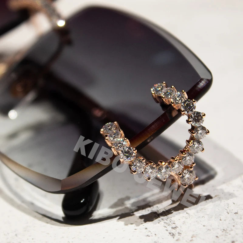 Luxury Designer Hip Hop Rapper Glasses Rimless Big C 3MM VVS Moissanite Diamond Glasses Sunglasses