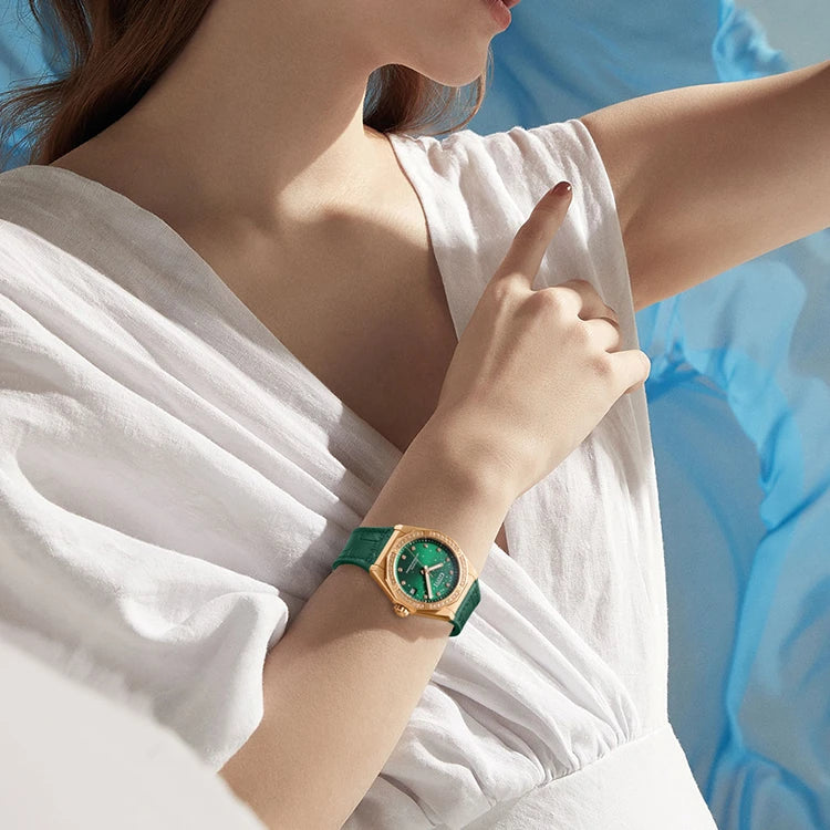 Bugatti Fashion Mechanical Automatic Skeleton Lady Fashion Luxury  Watch for Women  Mosan Diamond Dial Leather Strap Watches