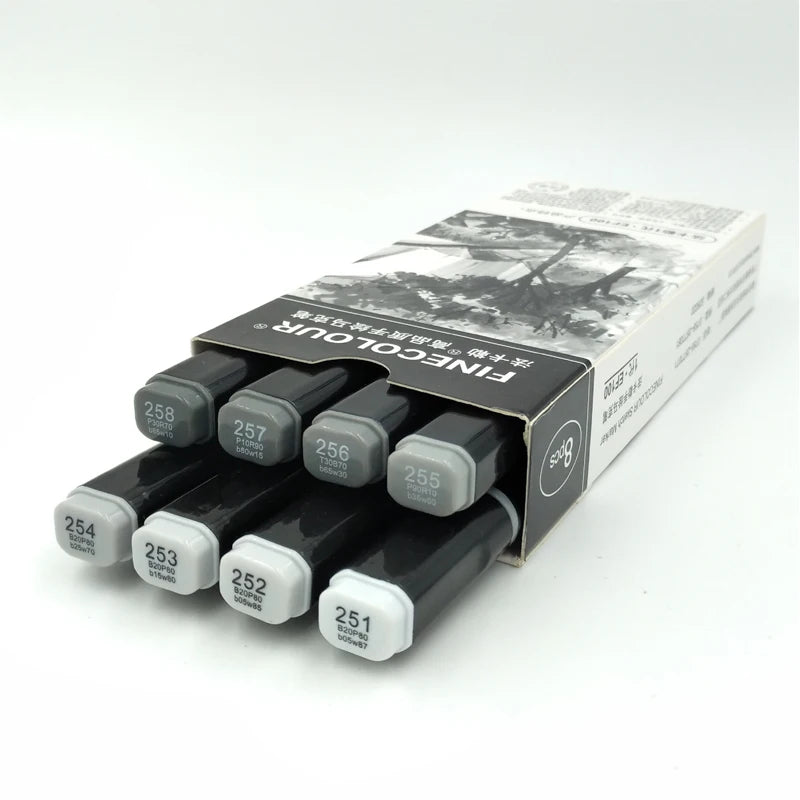 Finecolour 8 Colors Double-headed Soft Brush Professional Sketch Alcohol Based Ink Gray Series Art Markers EF102