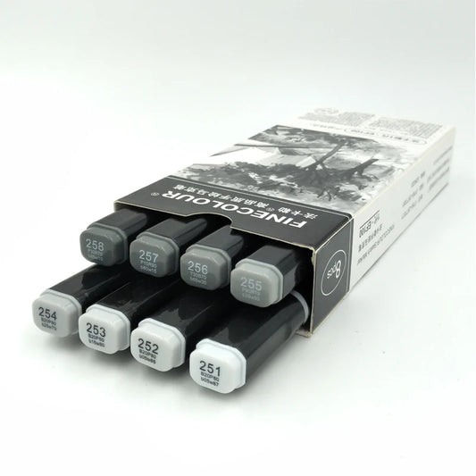 Finecolour 8 Colors Double-headed Soft Brush Professional Sketch Alcohol Based Ink Gray Series Art Markers EF102