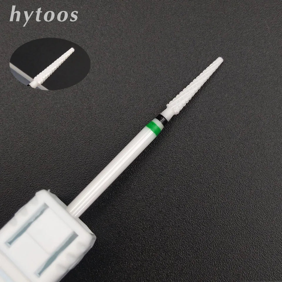 HYTOOS Ceramic Nail Drill Bit 3/32" Rotary Cuticle Clean Burr Bits For Manicure Electric Drill Accessory Nail Beauty Tools-L358T