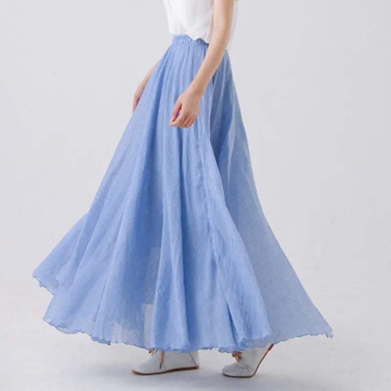 High Quality Cotton Linen Maxi Skirt Womens Casual Elastic