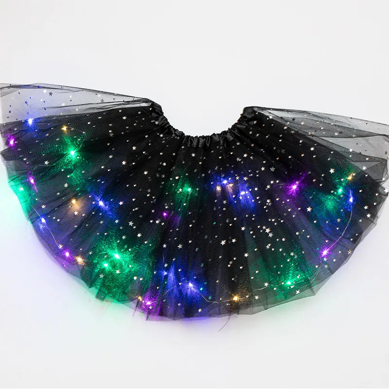 LED Glowing Light  Women Tulle star Skirt Short Tutu Mini Skirt Adult Fancy Ballet Dancewear Party Costume Ball Gown Mini skirt