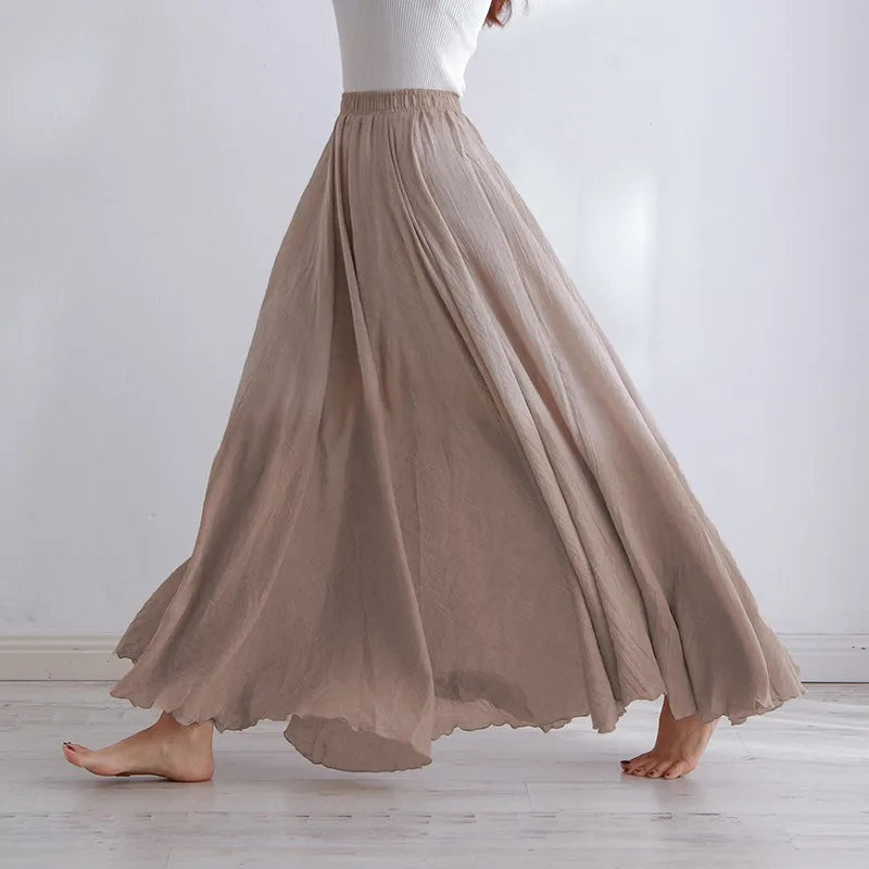 High Quality Cotton Linen Maxi Skirt Womens Casual Elastic