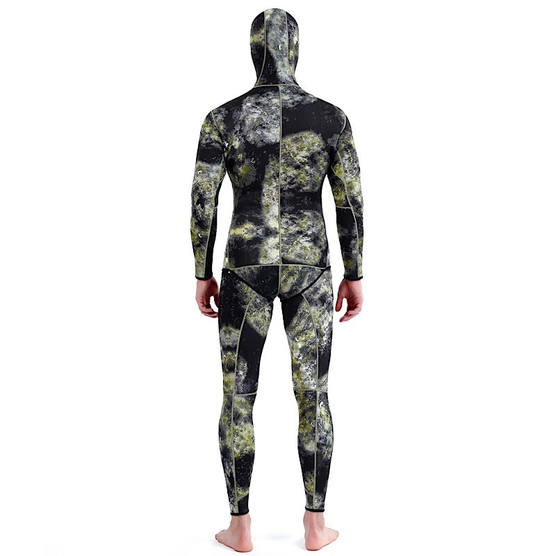 NEW 5mm Camouflage Wetsuit Long Sleeve Fission Hooded 2 Pieces Of Neoprene Submersible  For Men Keep Warm Waterproof Diving Suit