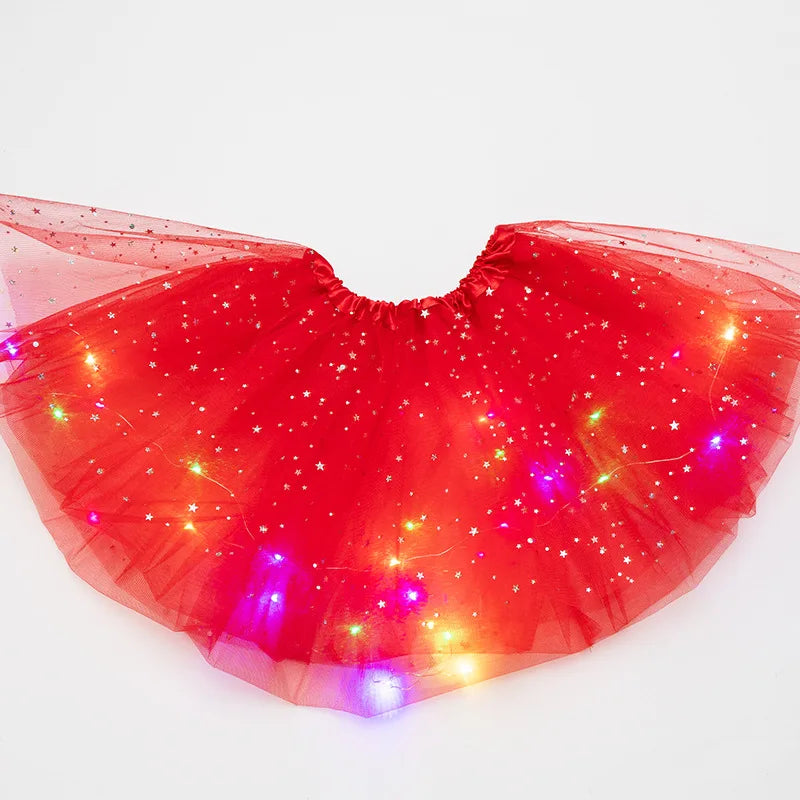 LED Glowing Light  Women Tulle star Skirt Short Tutu Mini Skirt Adult Fancy Ballet Dancewear Party Costume Ball Gown Mini skirt