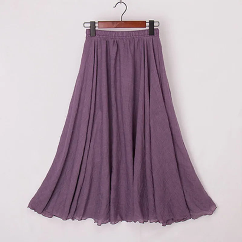 High Quality Cotton Linen Maxi Skirt Womens Casual Elastic