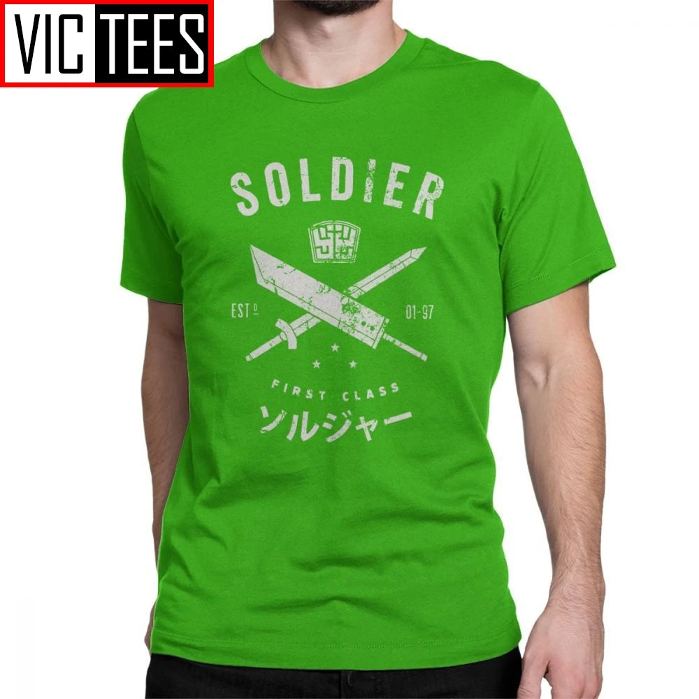 Funny Final Fantasy Soldier T-Shirt for Men O Neck Cotton Men T Shirts Cloud Video Game Strife Shinra Chocobo Short Sleeve Tees