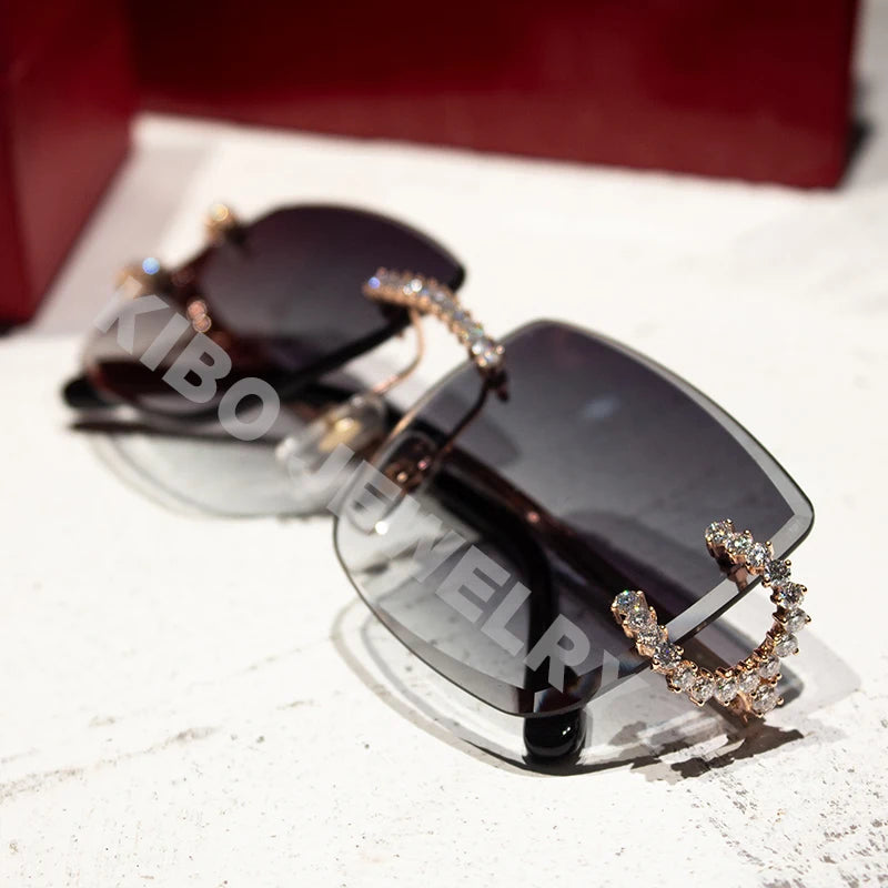 Luxury Designer Hip Hop Rapper Glasses Rimless Big C 3MM VVS Moissanite Diamond Glasses Sunglasses