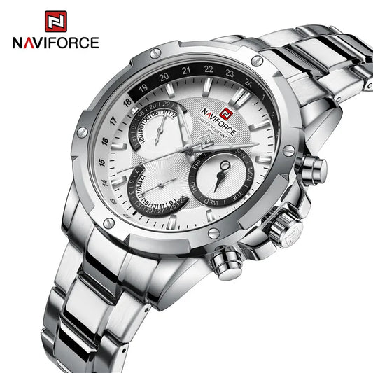 NAVIFORCE 9196S Quartz Watch with Japanese Movement Waterproof Sport Men Date Calendar Stainless Steel Wristwatches