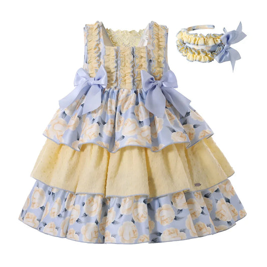 Pettigirl Children Fancy Flower Princess Dresses for Girls Outfits Summer Clothes Size Age 3 4 5 6 8 10 12 Year Old & Hairband