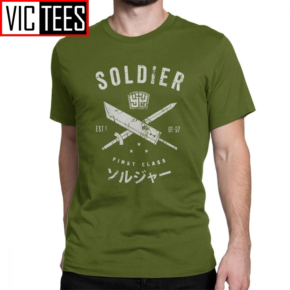 Funny Final Fantasy Soldier T-Shirt for Men O Neck Cotton Men T Shirts Cloud Video Game Strife Shinra Chocobo Short Sleeve Tees
