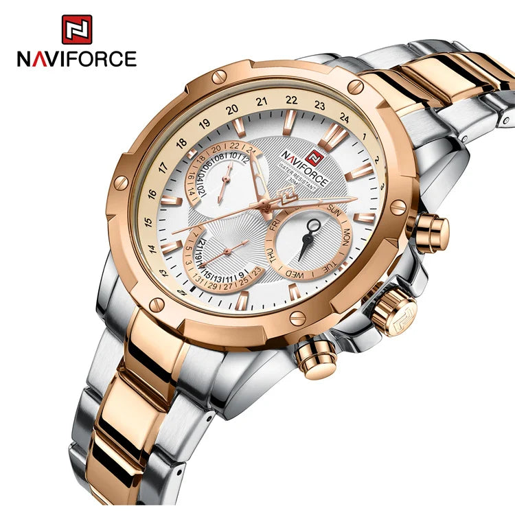 NAVIFORCE 9196S Quartz Watch with Japanese Movement Waterproof Sport Men Date Calendar Stainless Steel Wristwatches