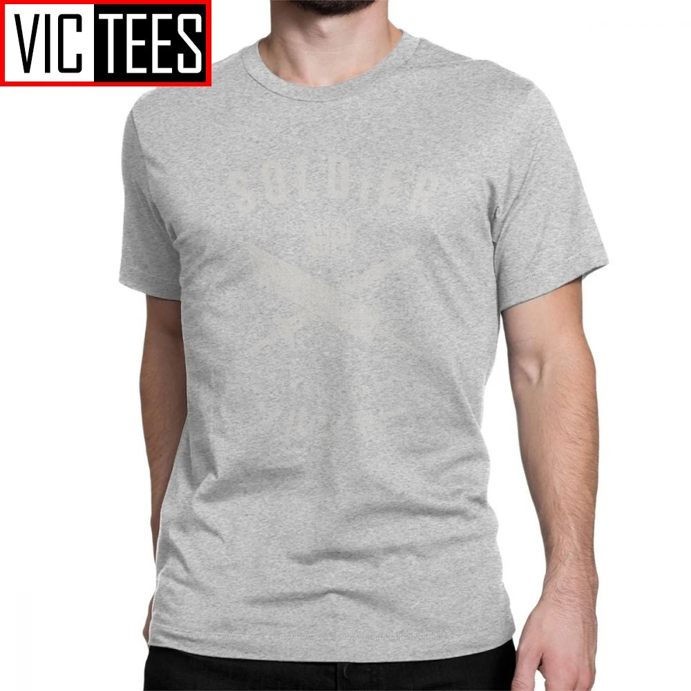 Funny Final Fantasy Soldier T-Shirt for Men O Neck Cotton Men T Shirts Cloud Video Game Strife Shinra Chocobo Short Sleeve Tees