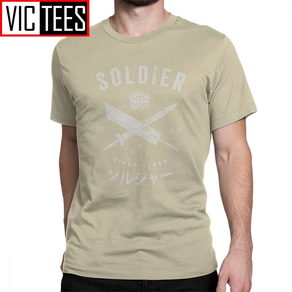 Funny Final Fantasy Soldier T-Shirt for Men O Neck Cotton Men T Shirts Cloud Video Game Strife Shinra Chocobo Short Sleeve Tees