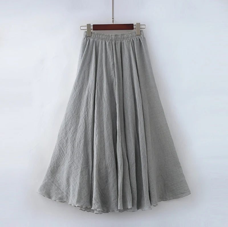 High Quality Cotton Linen Maxi Skirt Womens Casual Elastic