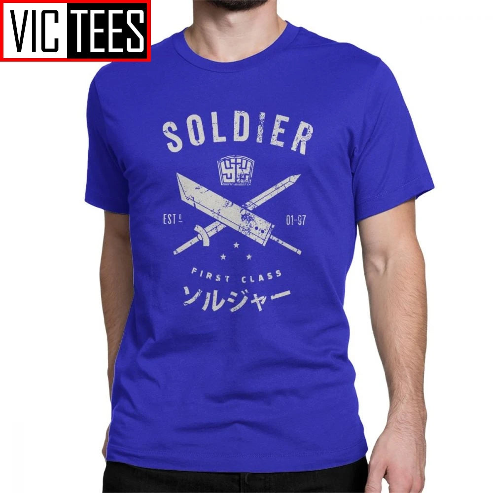 Funny Final Fantasy Soldier T-Shirt for Men O Neck Cotton Men T Shirts Cloud Video Game Strife Shinra Chocobo Short Sleeve Tees