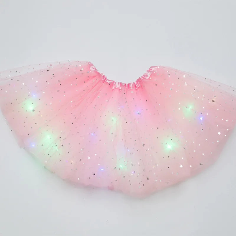 LED Glowing Light  Women Tulle star Skirt Short Tutu Mini Skirt Adult Fancy Ballet Dancewear Party Costume Ball Gown Mini skirt